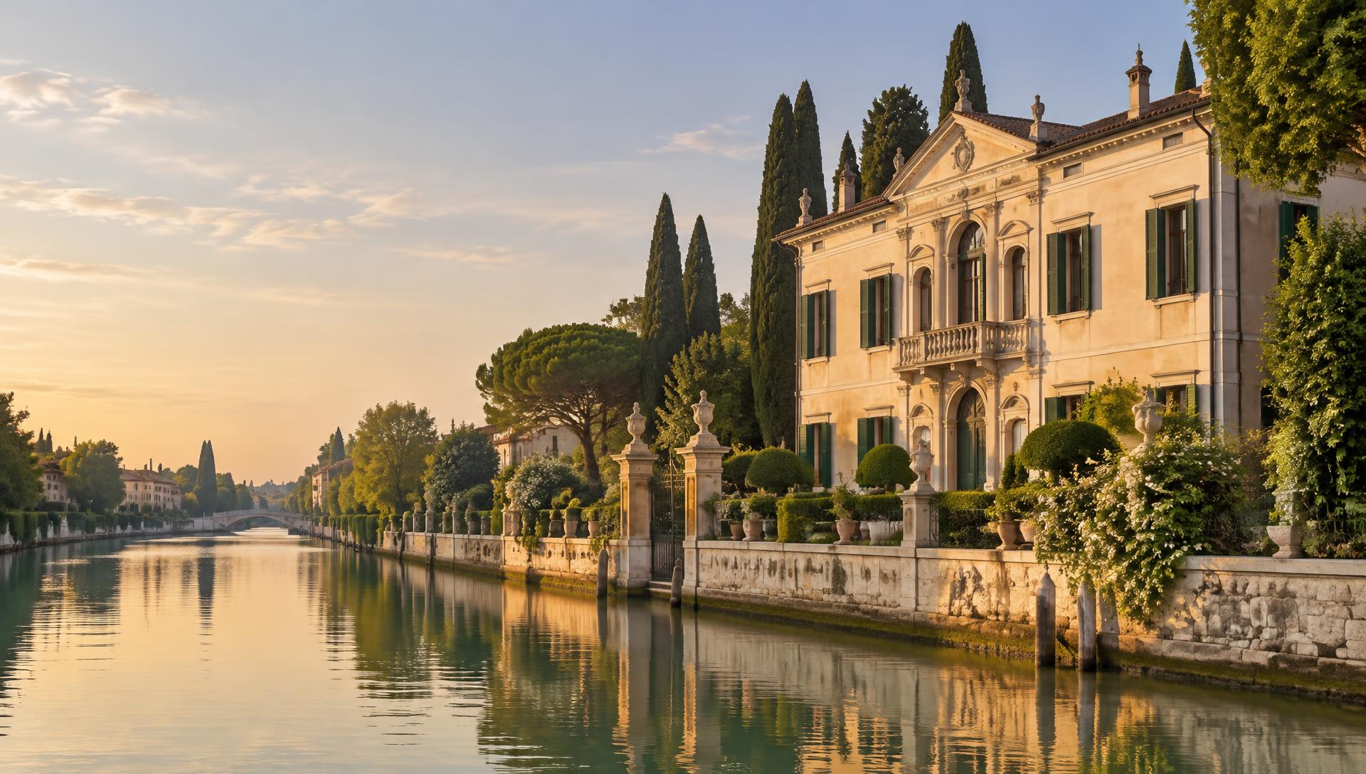 Villa veneta affacciata sul Brenta al tramonto